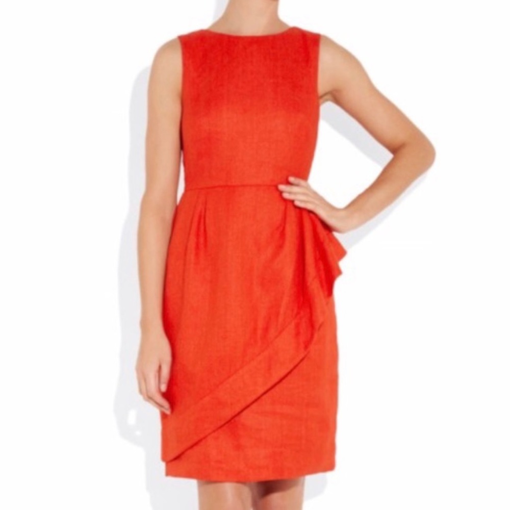 J.Crew red linen ruffle dress